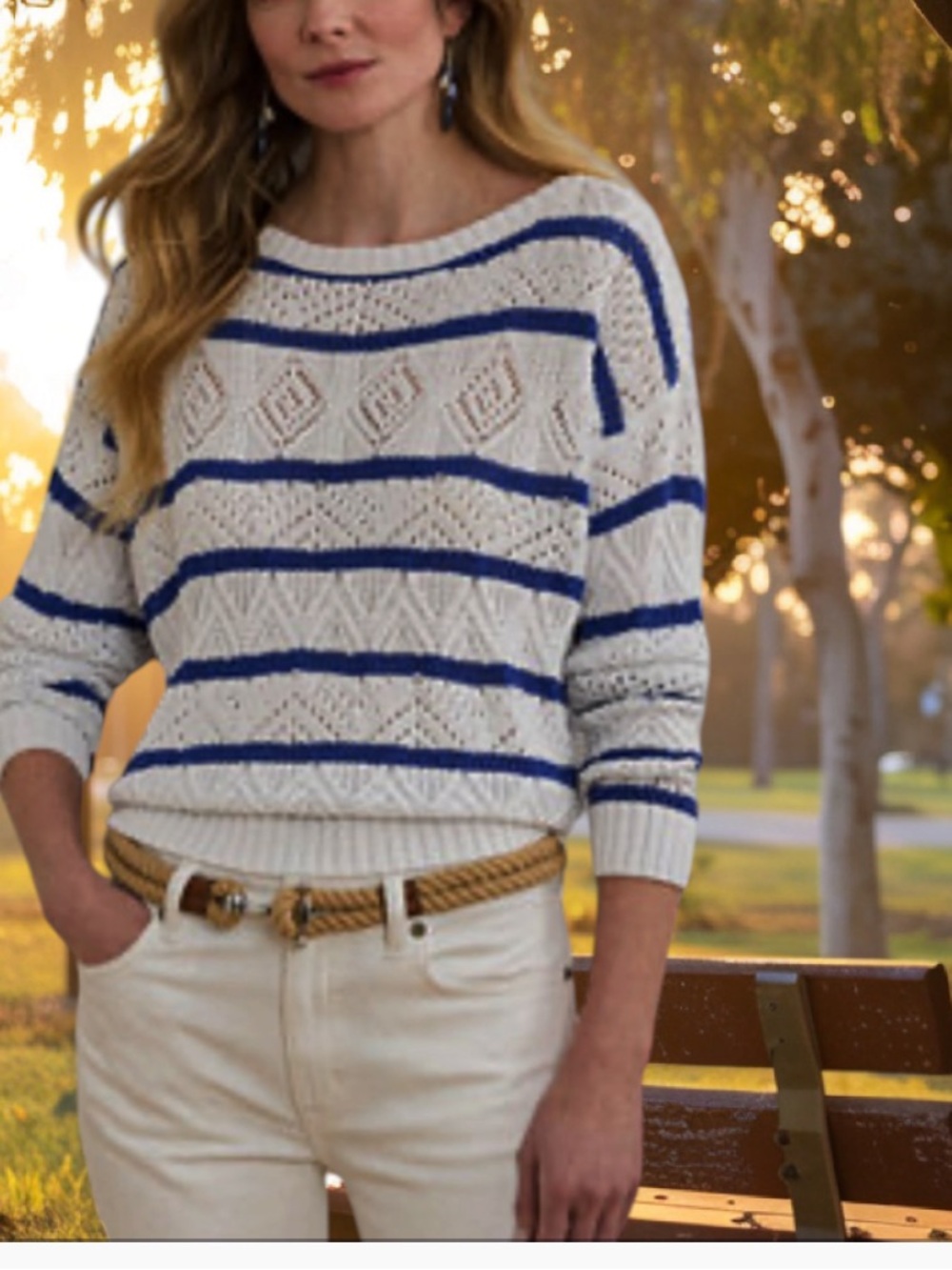 RALPH LAUREN GEOMETRIC POINTELLE STRIPED SWEATER XL